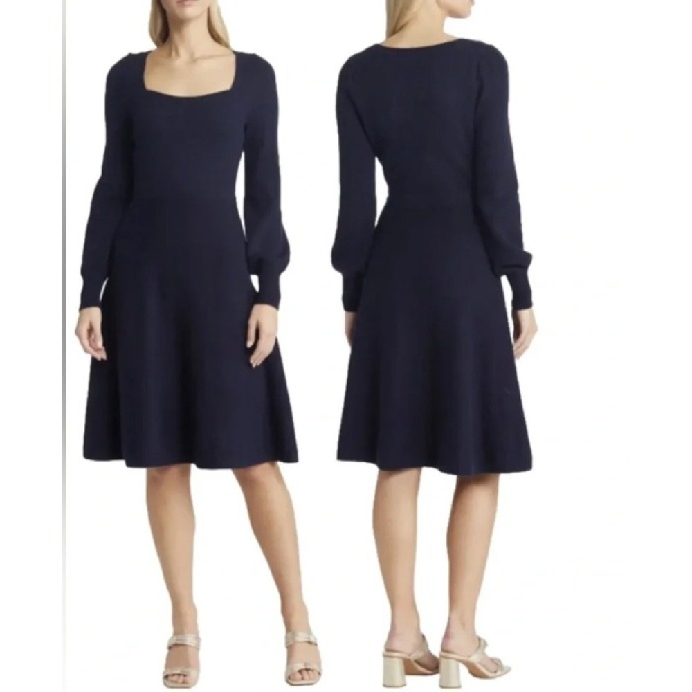 Boden Square Neck Sweater Dress Size 20/22L Black Wool Alpaca Puff Sleeve Cozy